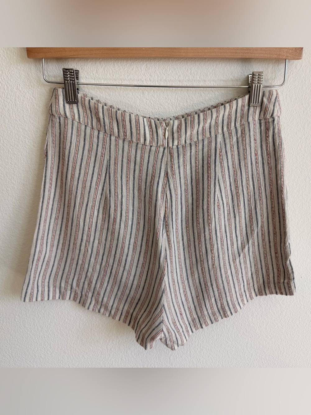Striped Cream High-Waist Cotton Blend Women's Skort